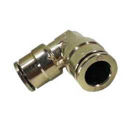 3/8 Push-lock Coupling Elbow Rated for 1500PSI Nickel Plated Brass used for our misting system to go around corners. Can be used with Low, Mid, And High-Pressure Systems_mistcooling.com