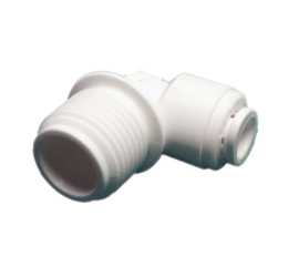 Polypropylene-3/8 Tube OD x 3/8 Inch MNPTF Elbow used for low pressure systems.